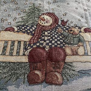 Snowman & Bear Christmas Holiday Fringe Woven Throw Blanket by Heidi Sutterberg